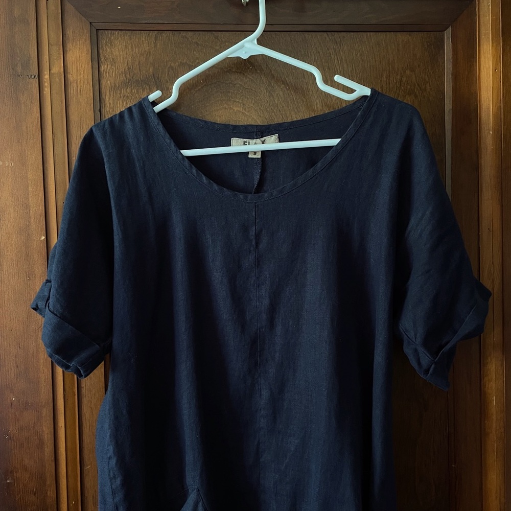 FLAX Scoop Neck Shift Dress w/Pocket